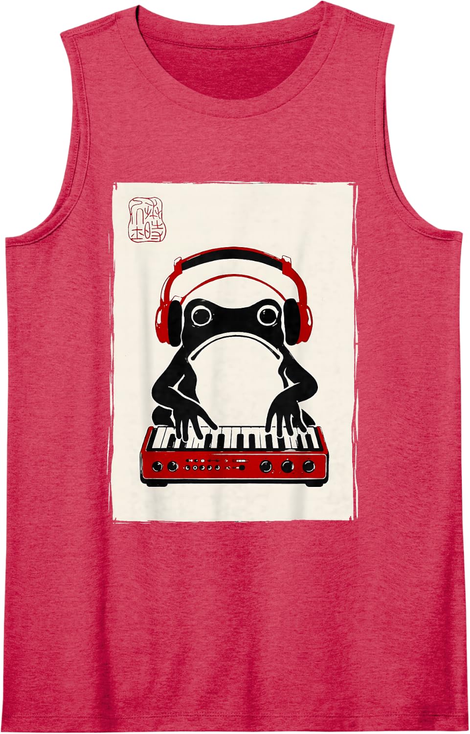 Frog Keyboard Player Japanese Art Ukiyo E Kawaii Music Lover Sleeveless Tank Top - Red