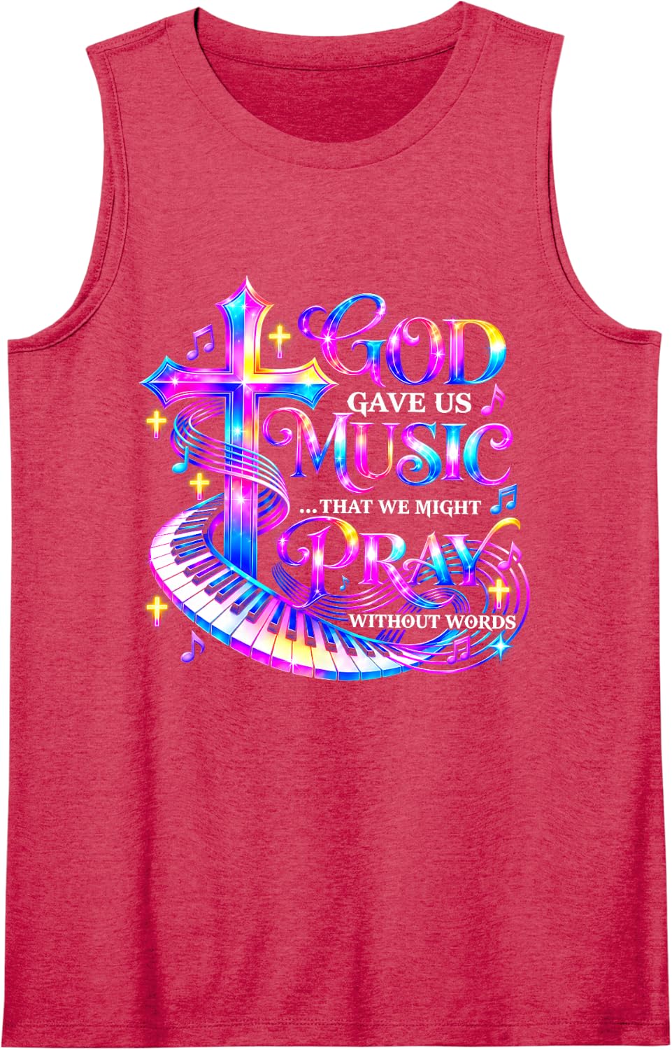 God Gave Us Music that We Might Pray Without Words Christian Sleeveless Tank Top - Red