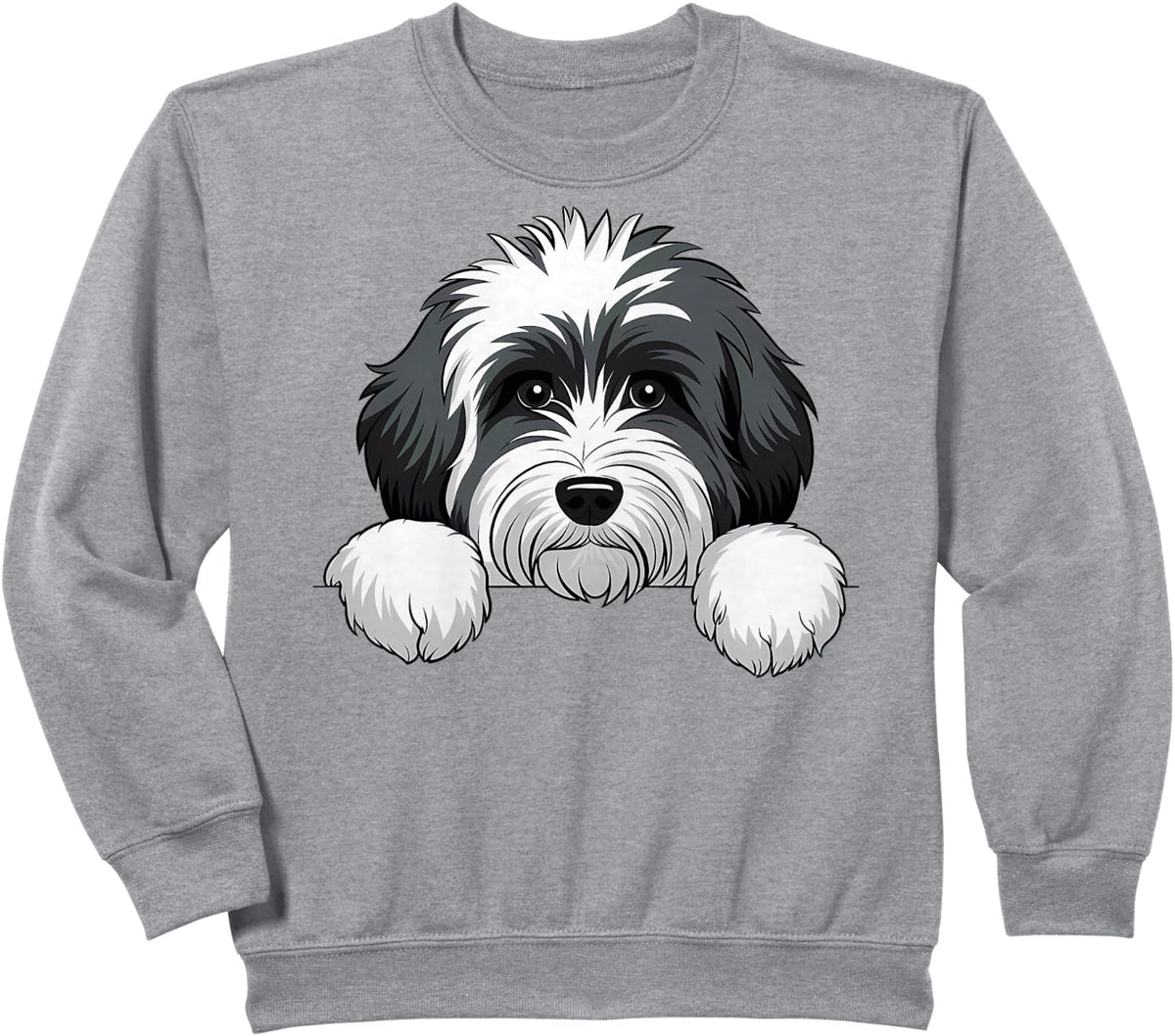 Cute Sheepadoodle Peeking Puppy Funny Doodle Dog Lover Sweatshirt - Heather Grey