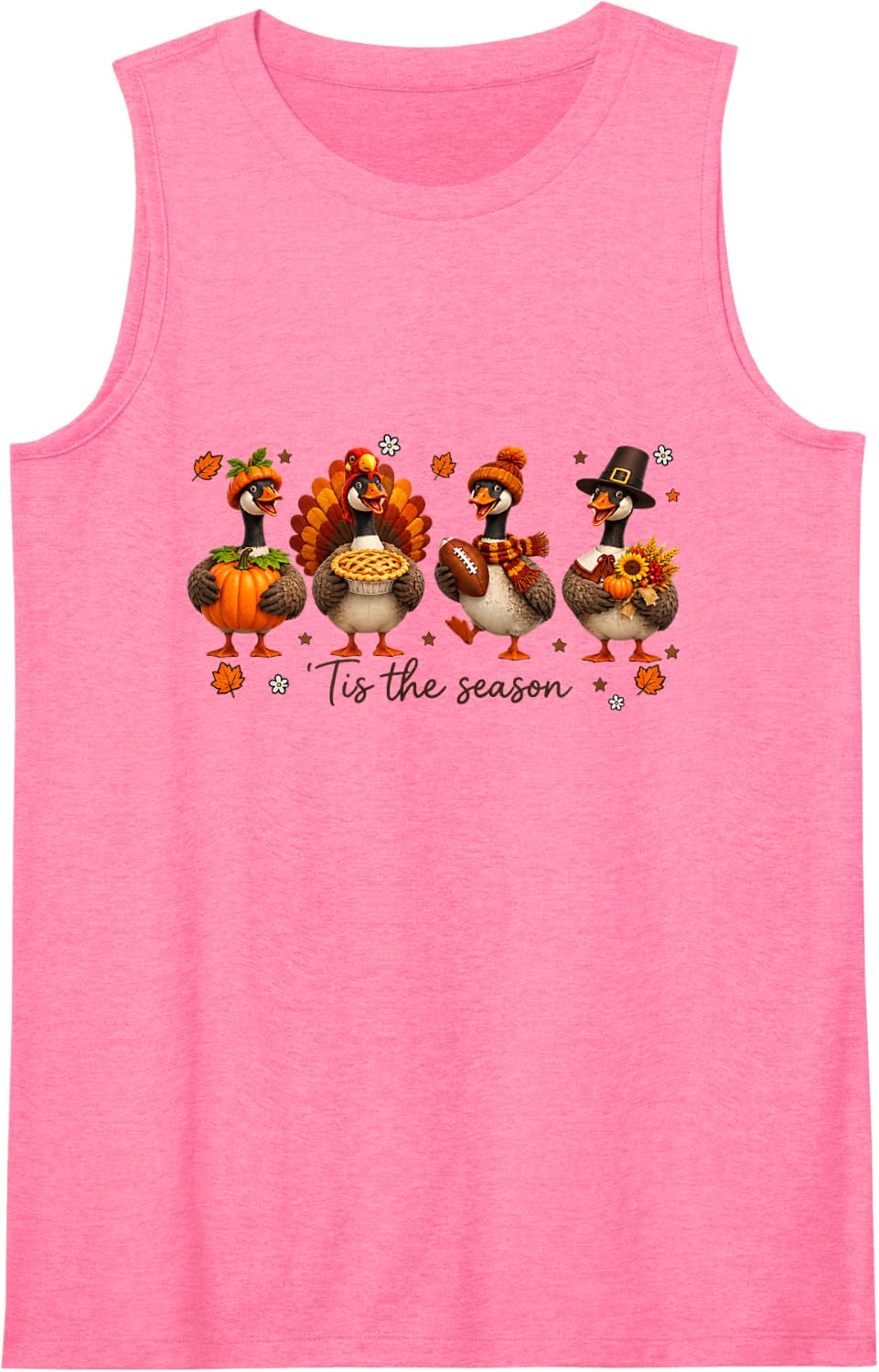 Thanksgiving Season Goose Harvest Turkey Football Autumn Art Sleeveless Tank Top - Pink