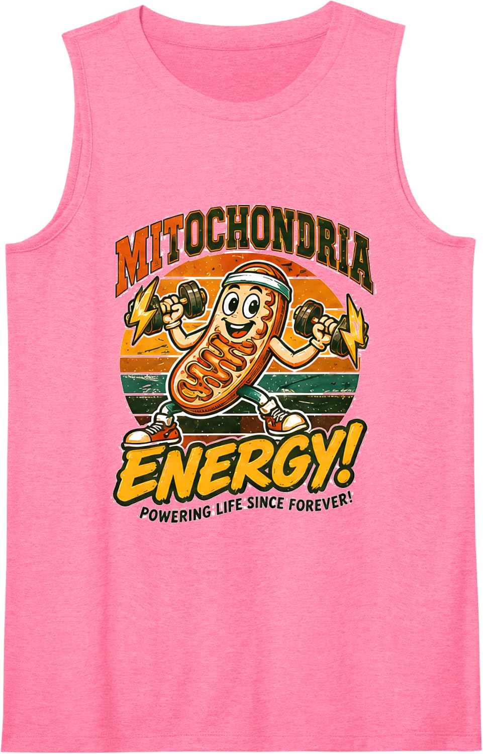 Science Teacher Tshirt Mitochondria Energy Cartoon Funny Men Sleeveless Tank Top - Pink
