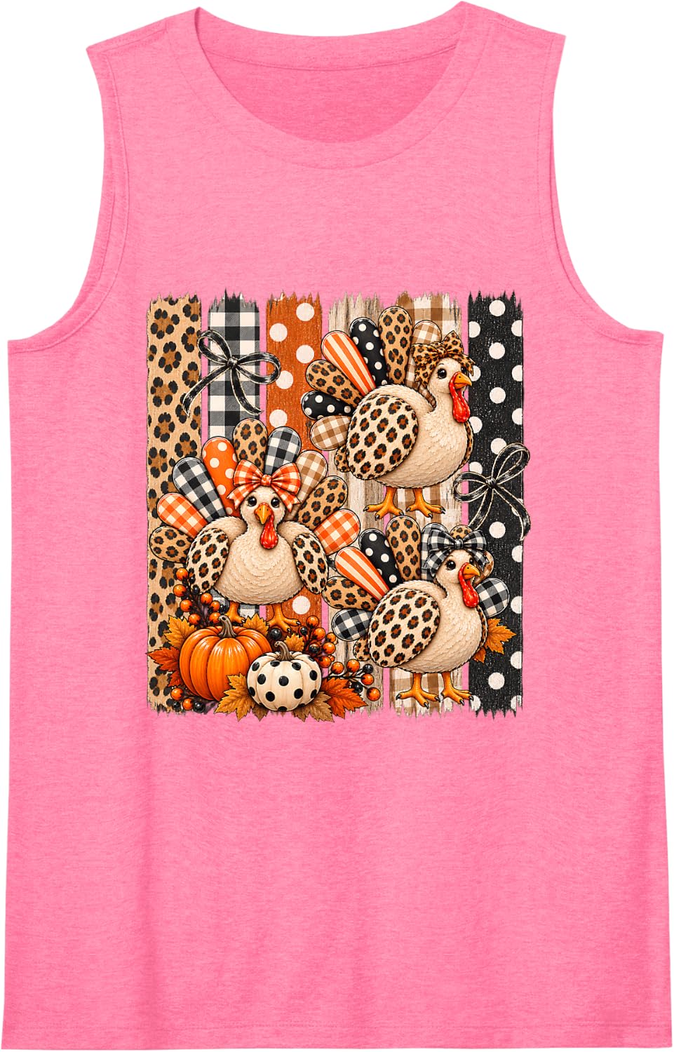 Cute Leopard Turkey Thanksgiving Fall Family Dinner Design Sleeveless Tank Top - Pink