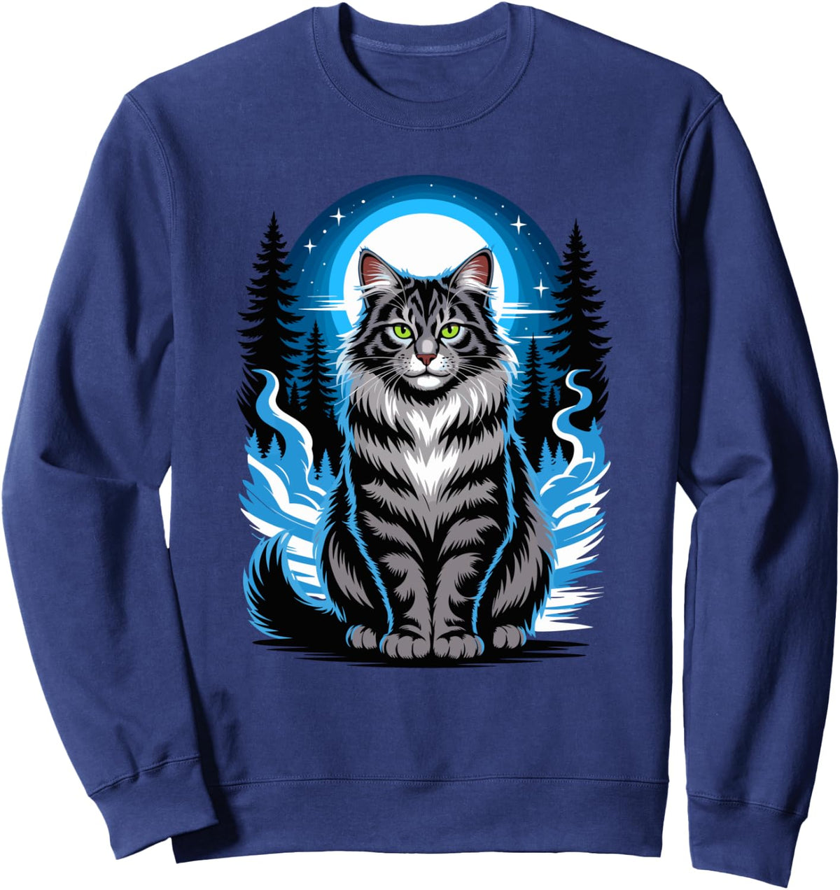 Moonlight Forest Norwegian Forest Cat Wegies Sweatshirt - Adult Unisex Navy Blue