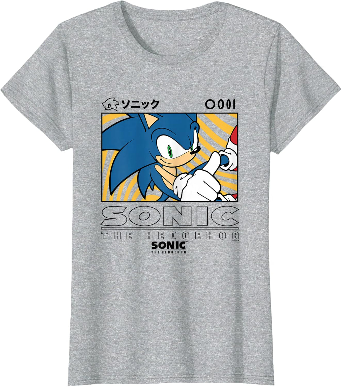 Sonic The Hedgehog Wavy Background Kanji Portrait T-Shirt - Heather Grey