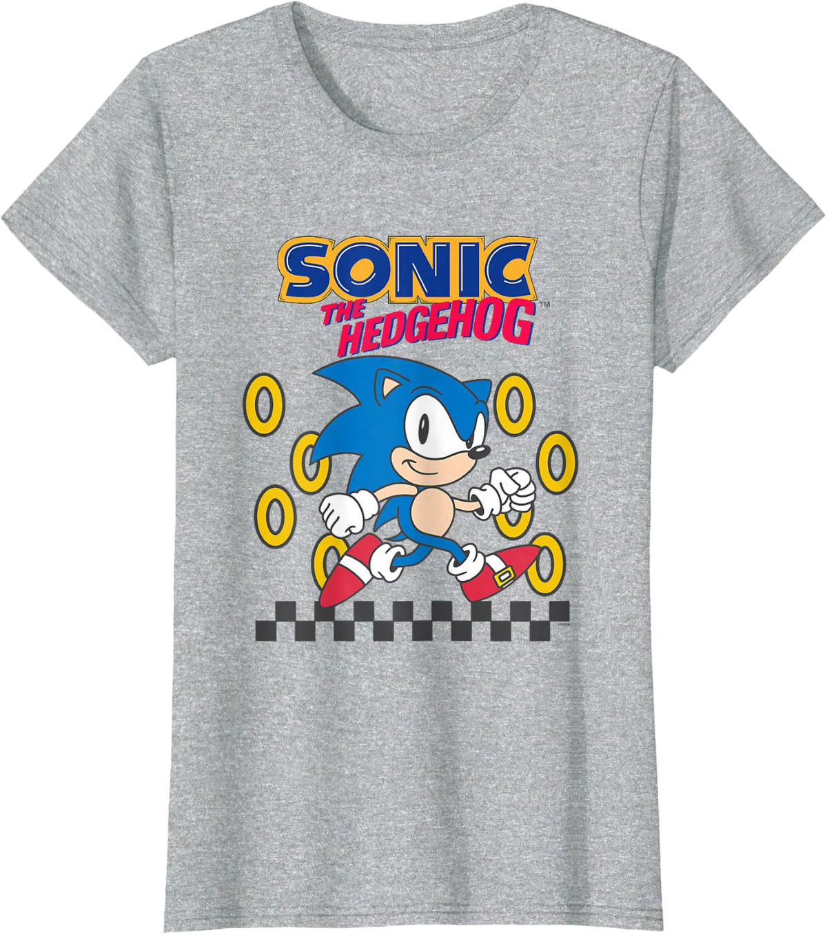 Sonic The Hedgehog Cute Run Through Golden Rings Retro T-Shirt - Heather Grey
