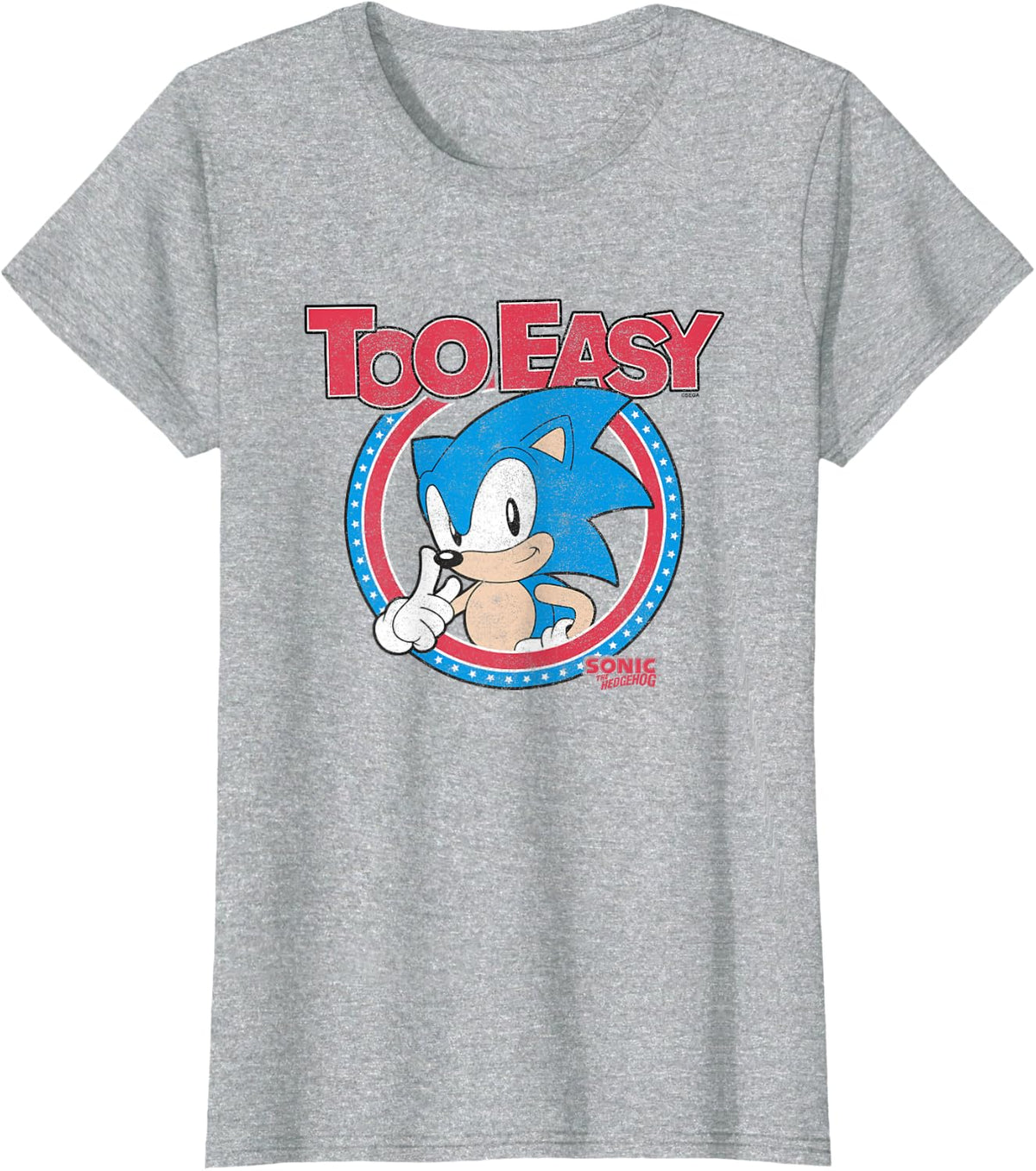 Sonic The Hedgehog Too Easy Americana Distressed Logo T-Shirt - Heather Grey