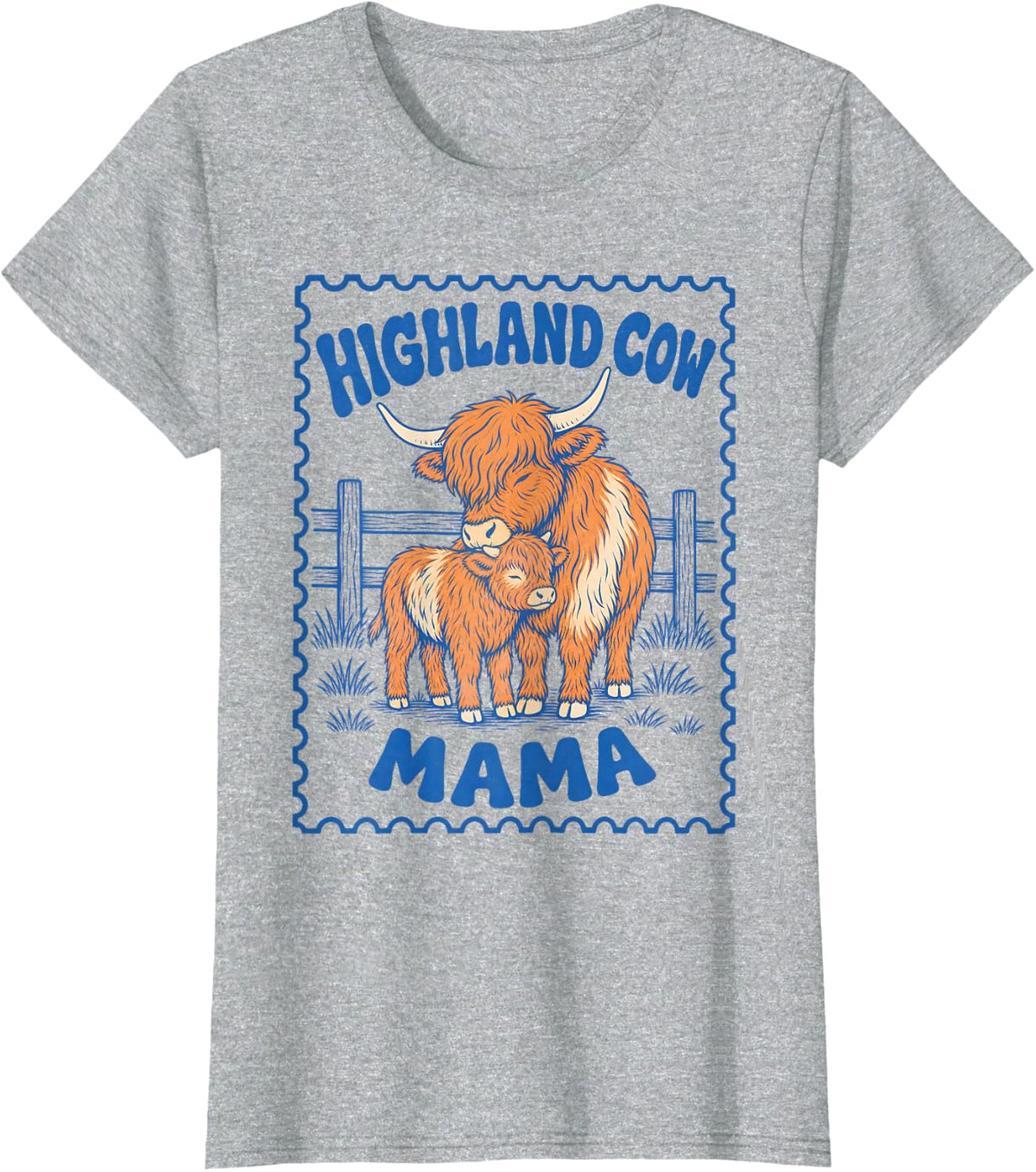 Highland Cow Mama Baby Calf Cow Mom Rancher T-Shirt - Heather Grey