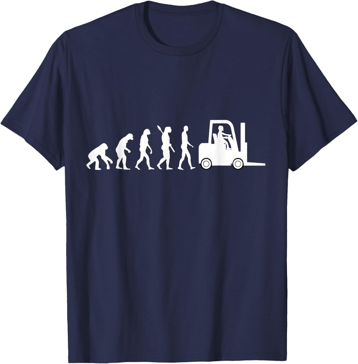Forklift Driver Fork Hoist Evolution Warehouse Worker T-Shirt - Navy Blue