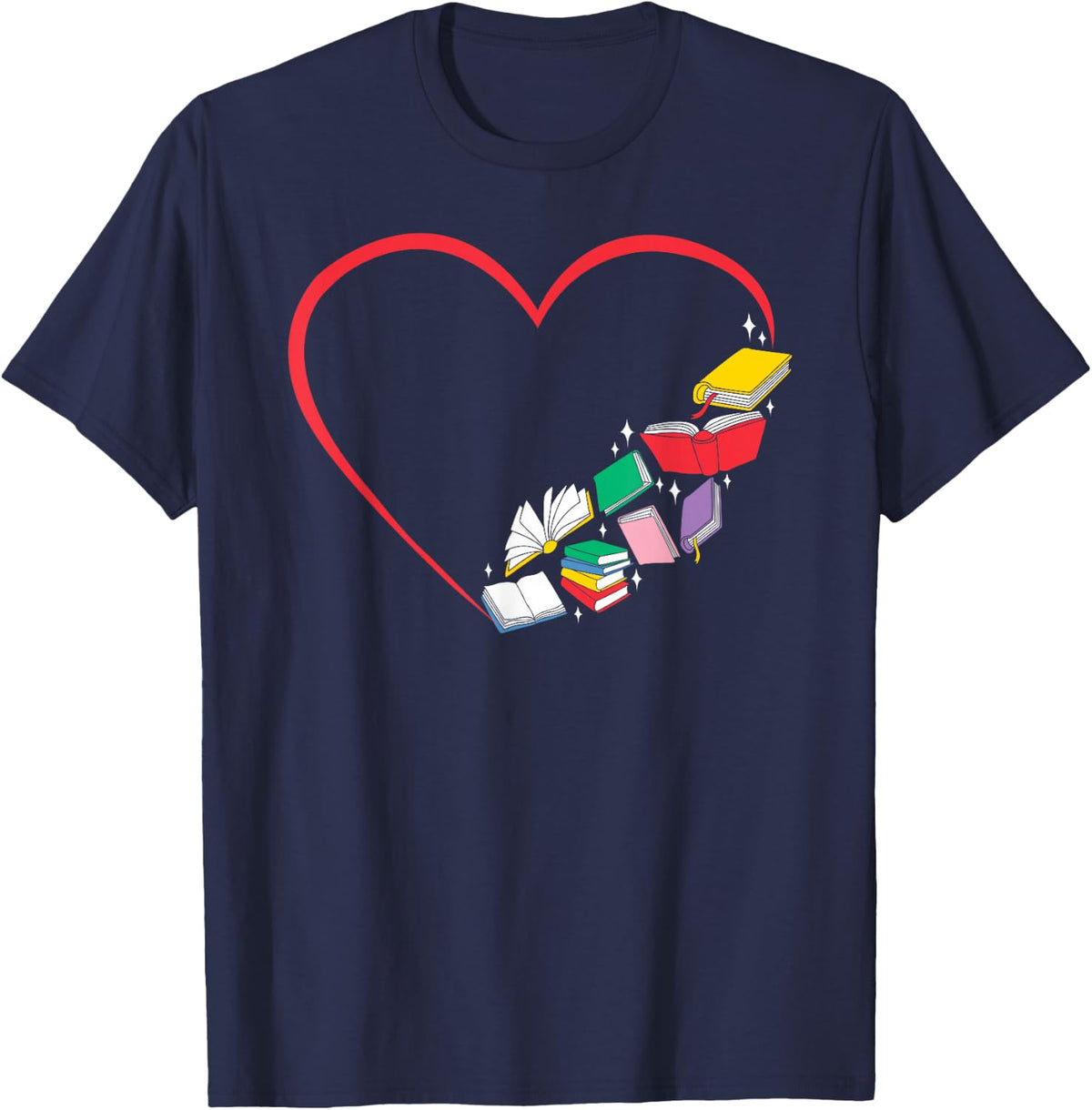 Book Reading Books Heart Tee - I Love Reading Shirt for Book Lovers T-Shirts - Navy Blue