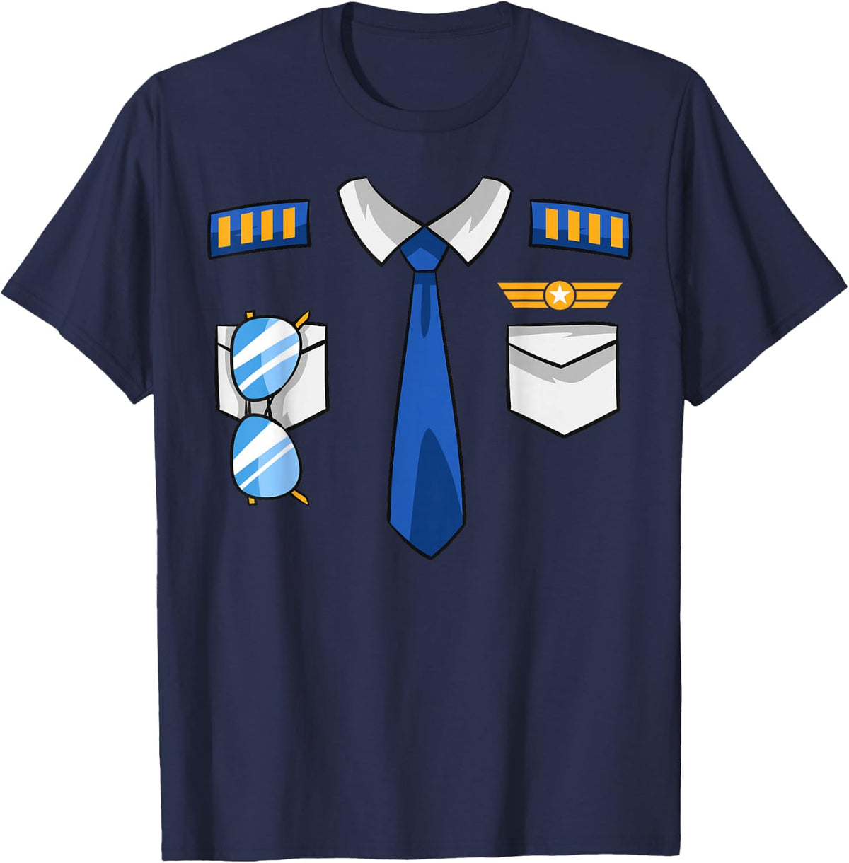 Pilot Uniform Costume Airplane Aviator Aviation Halloween T-Shirt Small - Navy Blue