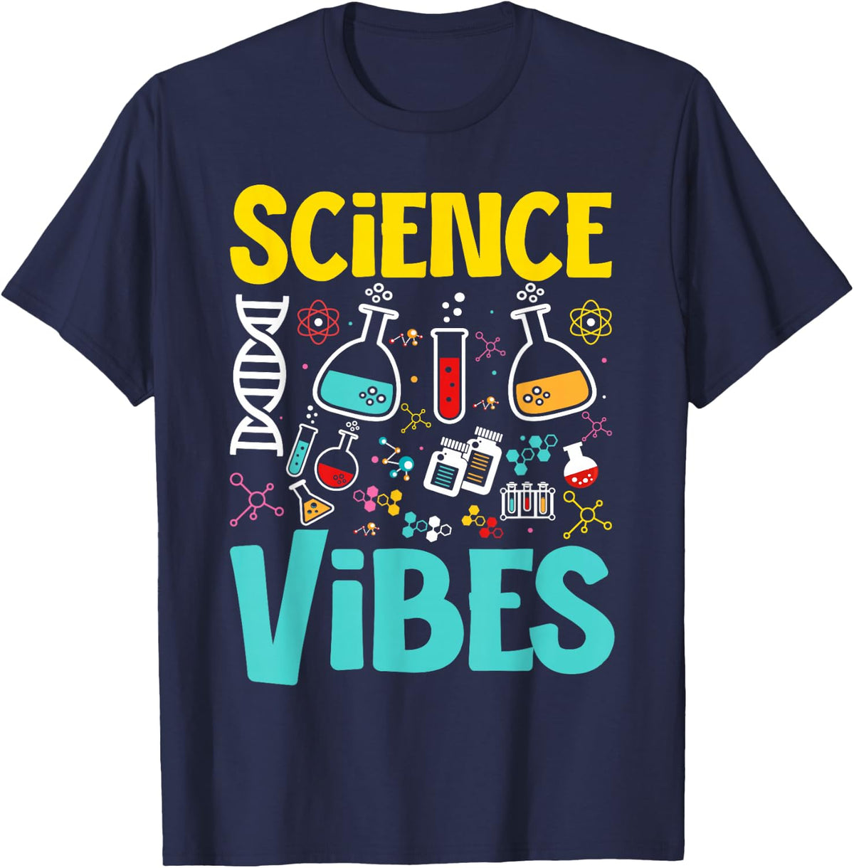 Groovy Science Vibes Back To School Teacher Scientist Tee T-Shirt - Navy Blue