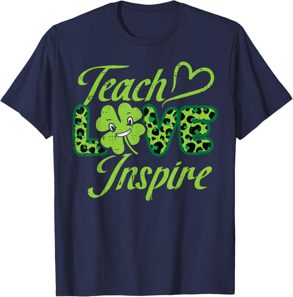 Teach Love Inspire Shamrock St Patricks Day Teacher Women T-Shirt - Navy Blue