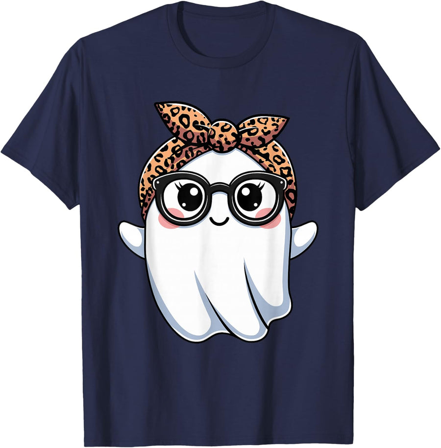 Halloween Ghost Glasses Boo Spooky Season Women Toddler Girl T-Shirt - Navy Blue