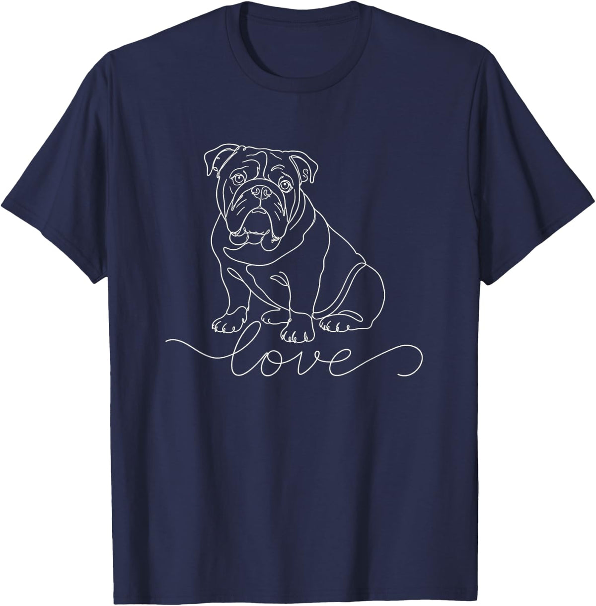 English Bulldog Drawing Love Design T-Shirt - Navy Blue