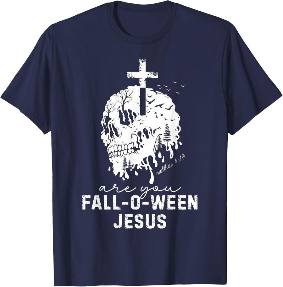 are You Falloween Jesus Halloween Spooky Season T-Shirt - Navy Blue
