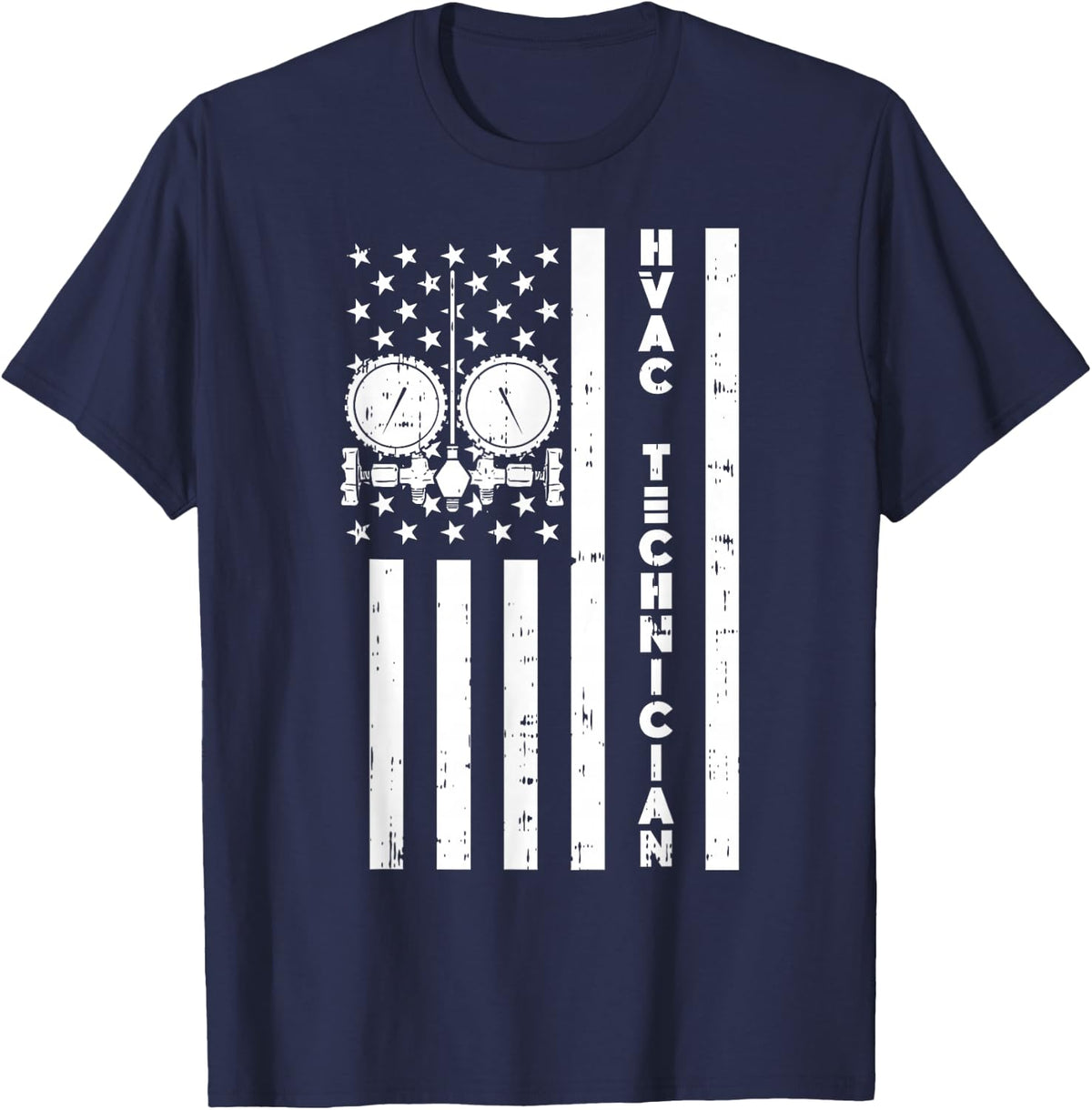 Vintage American Flag HVAC Technician T-Shirt - Navy Blue