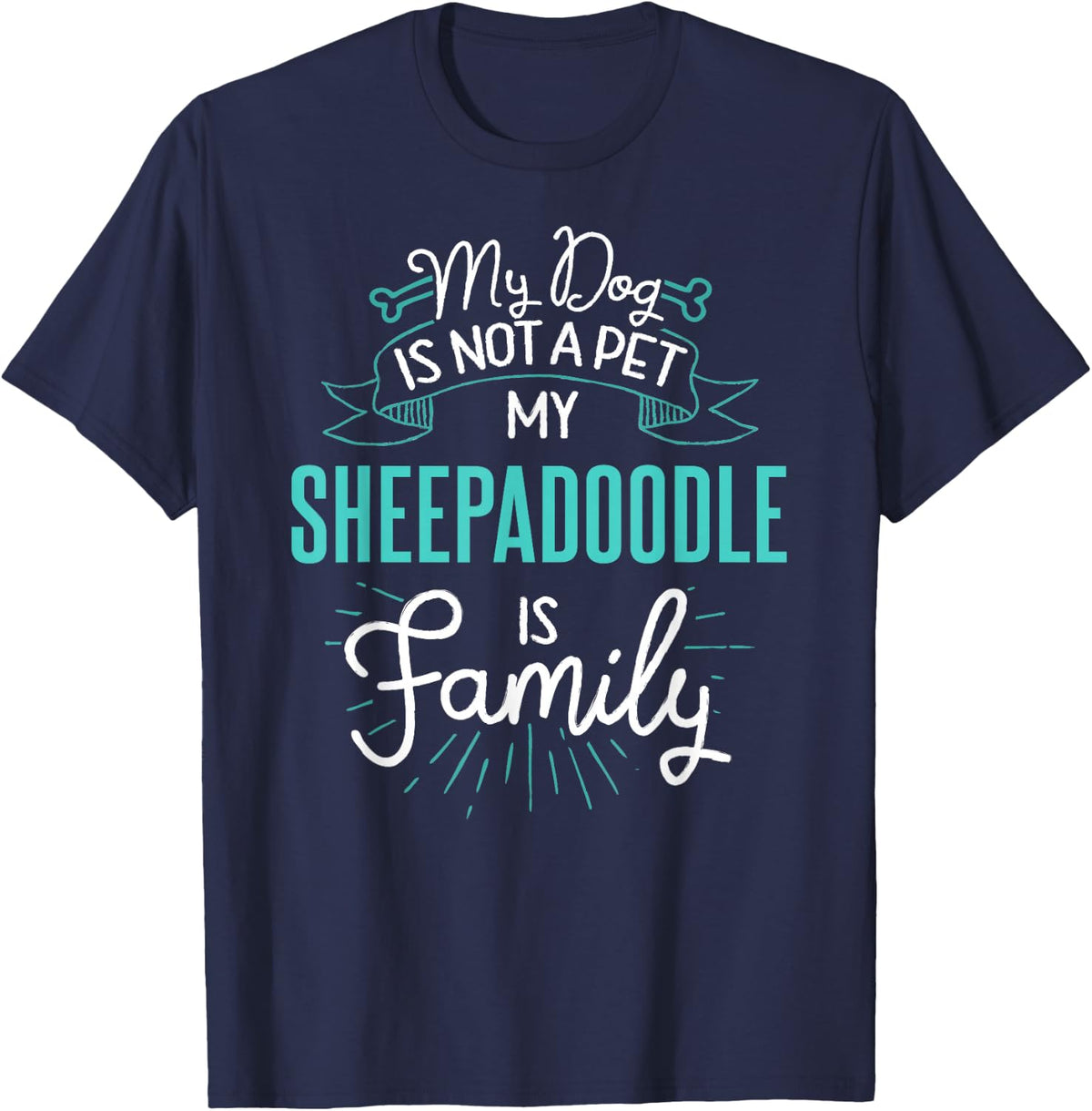 Cute Sheepadoodle Design Family Dog Giftn T-Shirt - Navy Blue