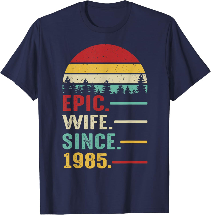 40th Wedding Anniversary for Her Epic Wife Since 1985 T-Shirt - Navy Blue