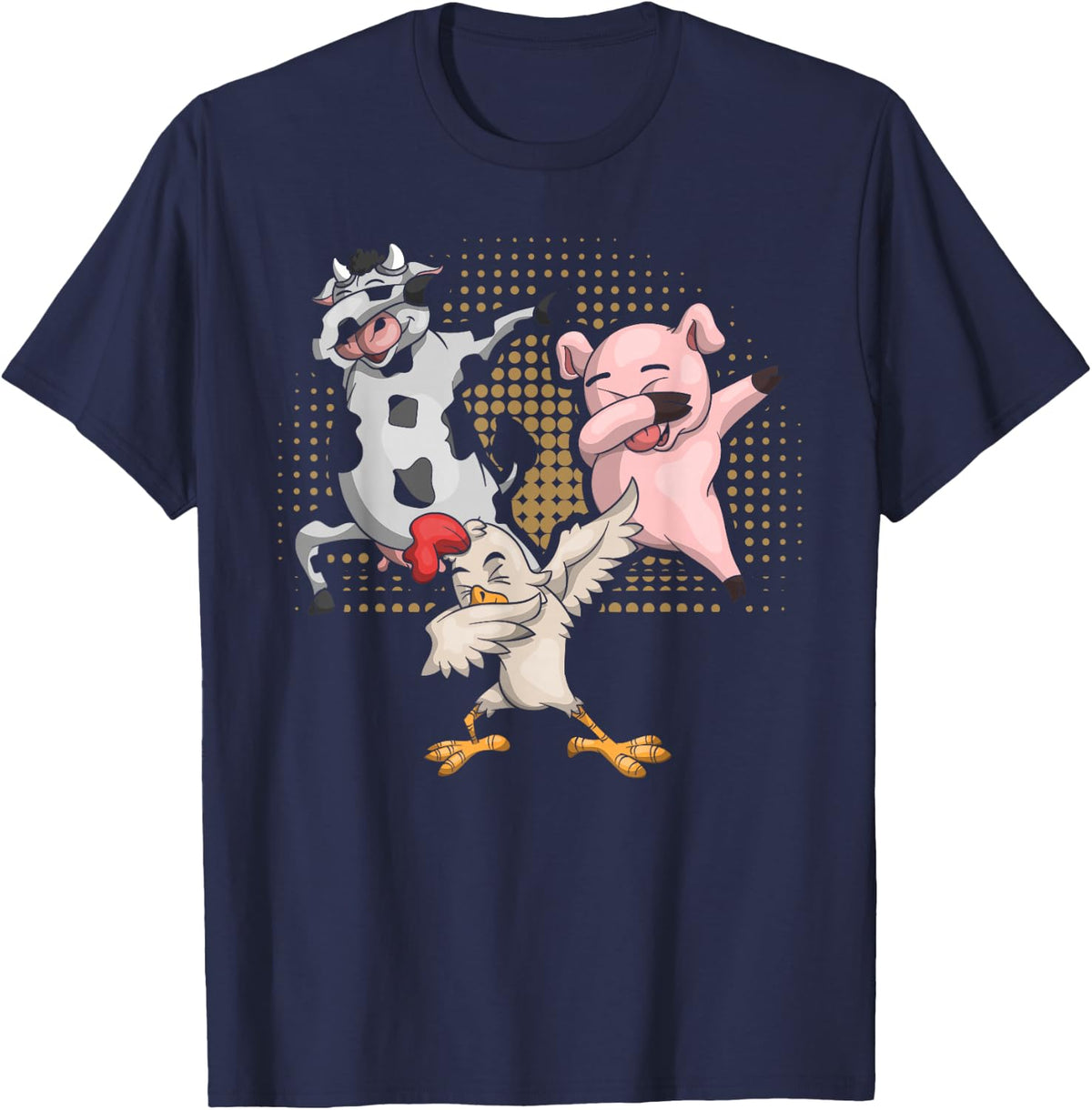 Dabbing Chicken Pig Cow Funny Farm Animal T-Shirt - Navy Blue
