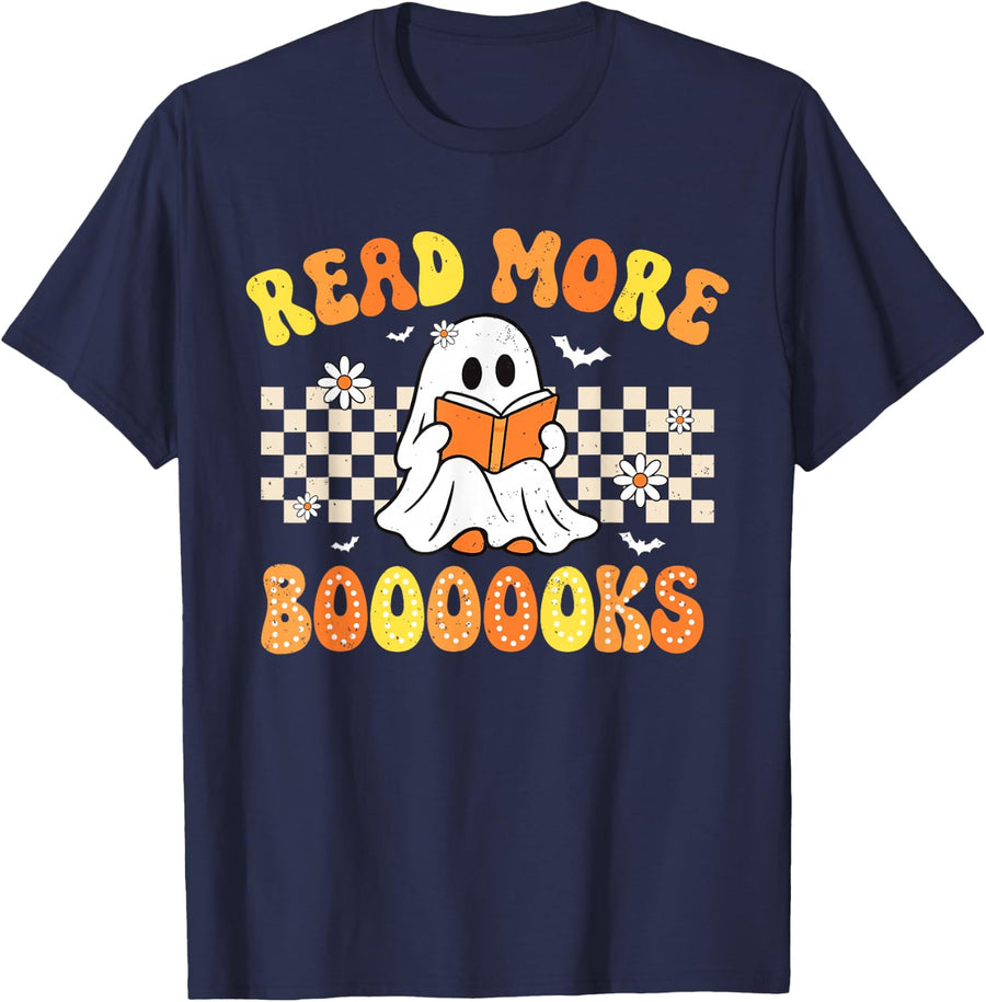 Read More Books Reading Book Spooky Season Halloween Teacher T-Shirt - Navy Blue