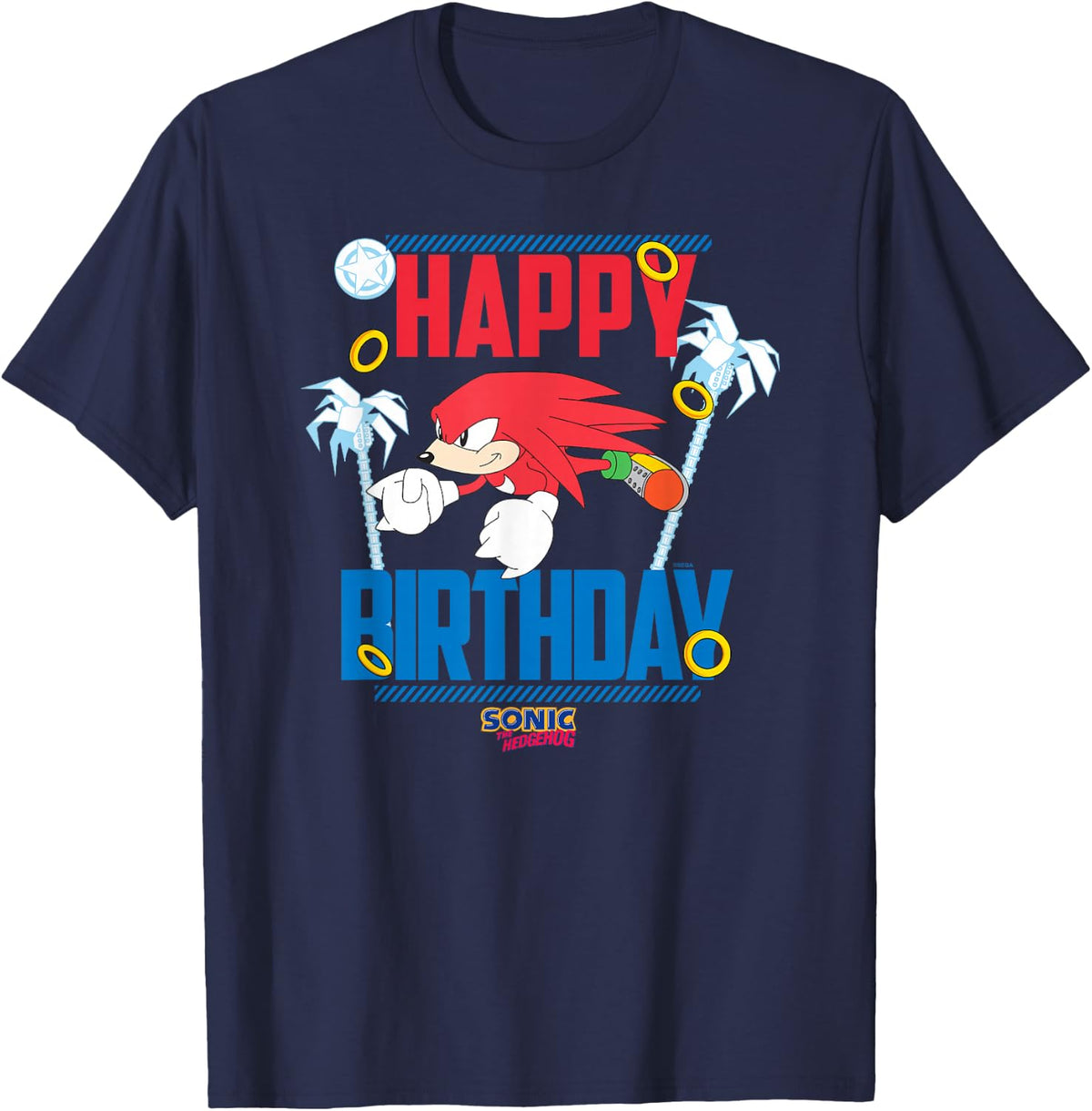 Sonic The Hedgehog Happy Birthday Knuckles Big Chest Poster T-Shirt - Navy Blue
