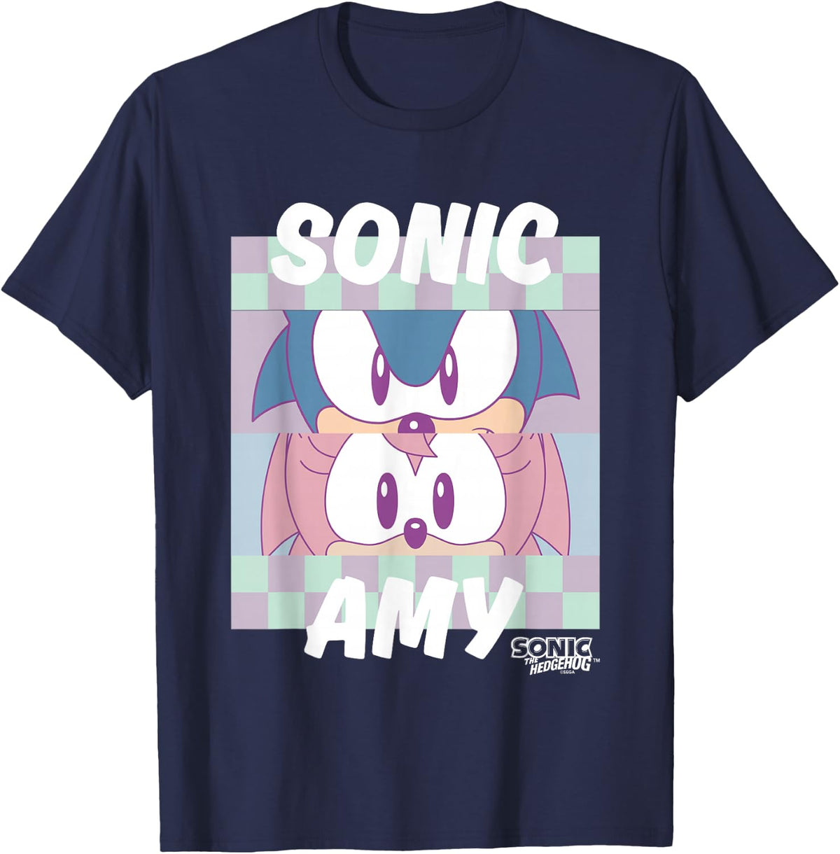 Sonic The Hedgehog Sonic & Amy Eyes Closeup Panels Retro T-Shirt - Navy Blue