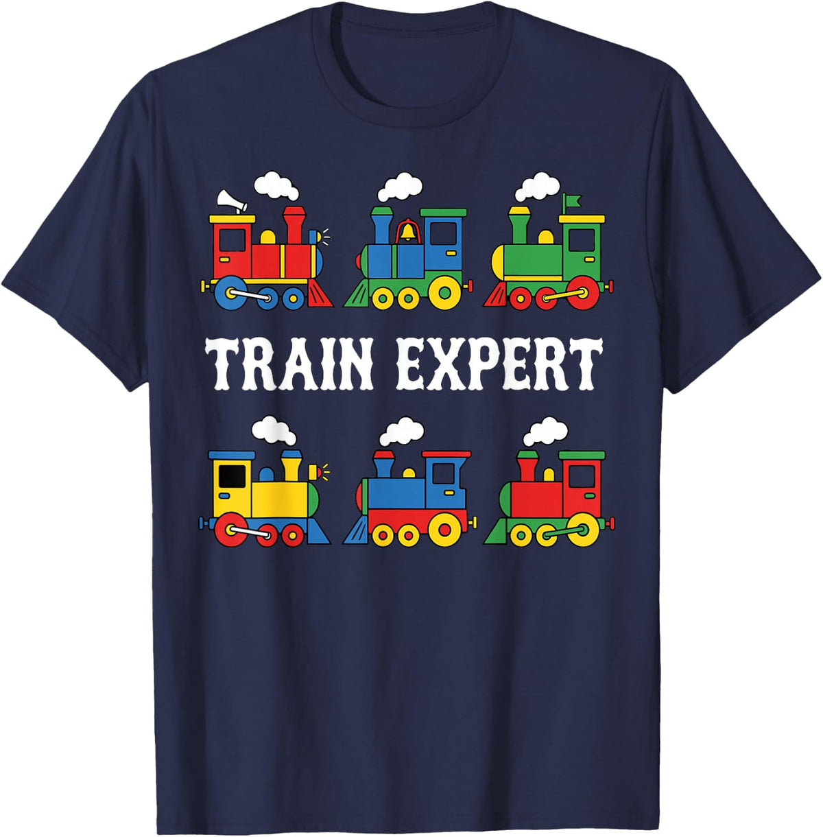 Train Expert Colorful Toy Trains Railroad Locomotive T-Shirt - Navy Blue