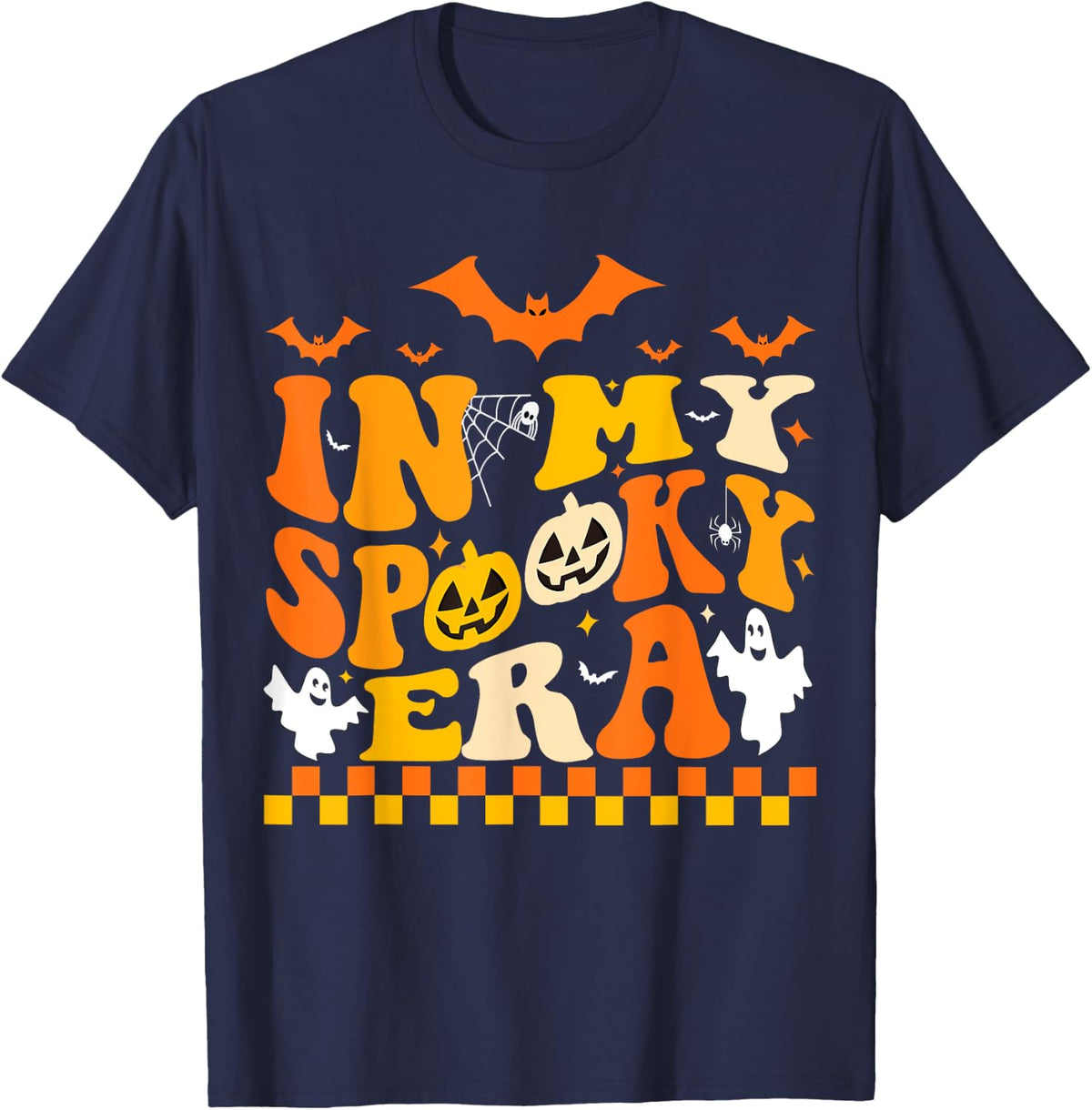 In My Spooky Era Halloween Ghost Groovy Hippie Halloween T-Shirt - Navy Blue