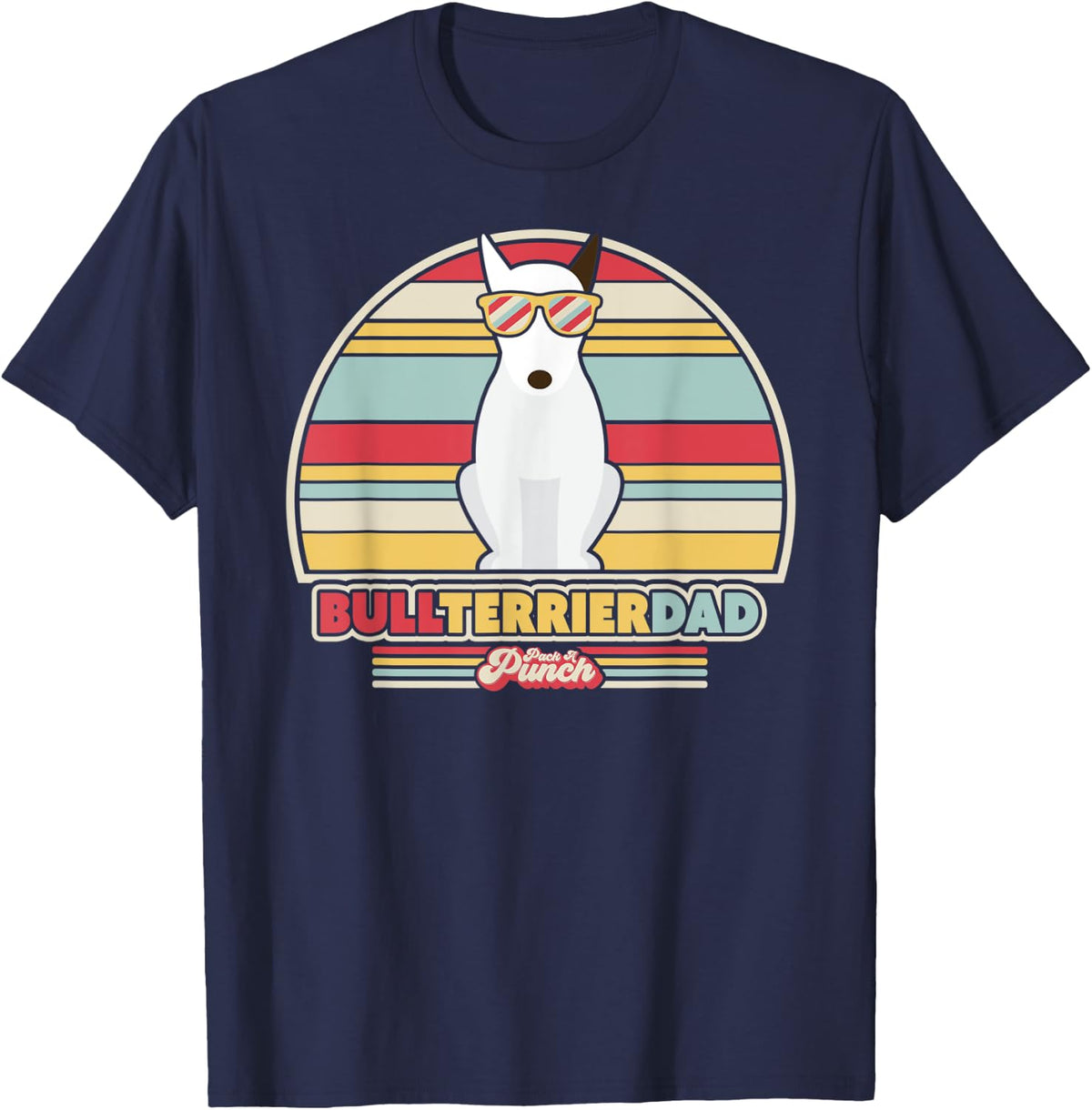 Bull Terrier Dad Shirt. Retro Style T-Shirt - Navy Blue
