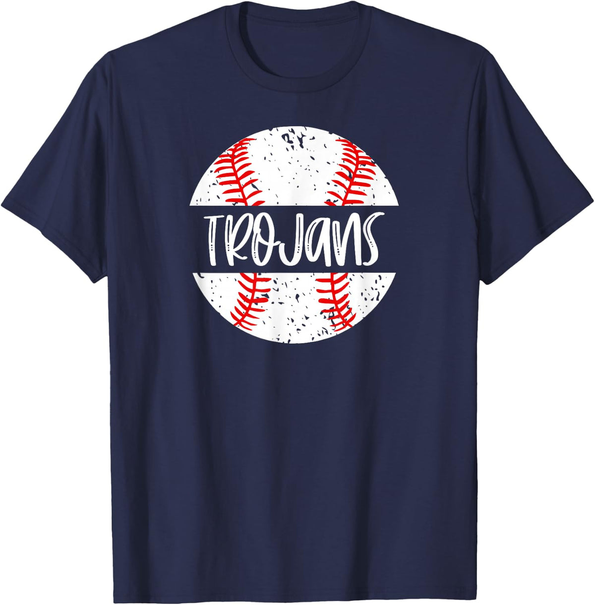 Trojans Baseball Team Mascot School Spirit Game Day T-Shirt - Navy Blue