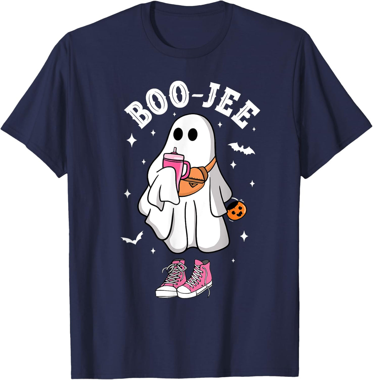 Boo-Jee Spooky Season Cute Ghost Halloween Costume Boujee T-Shirt - Navy Blue