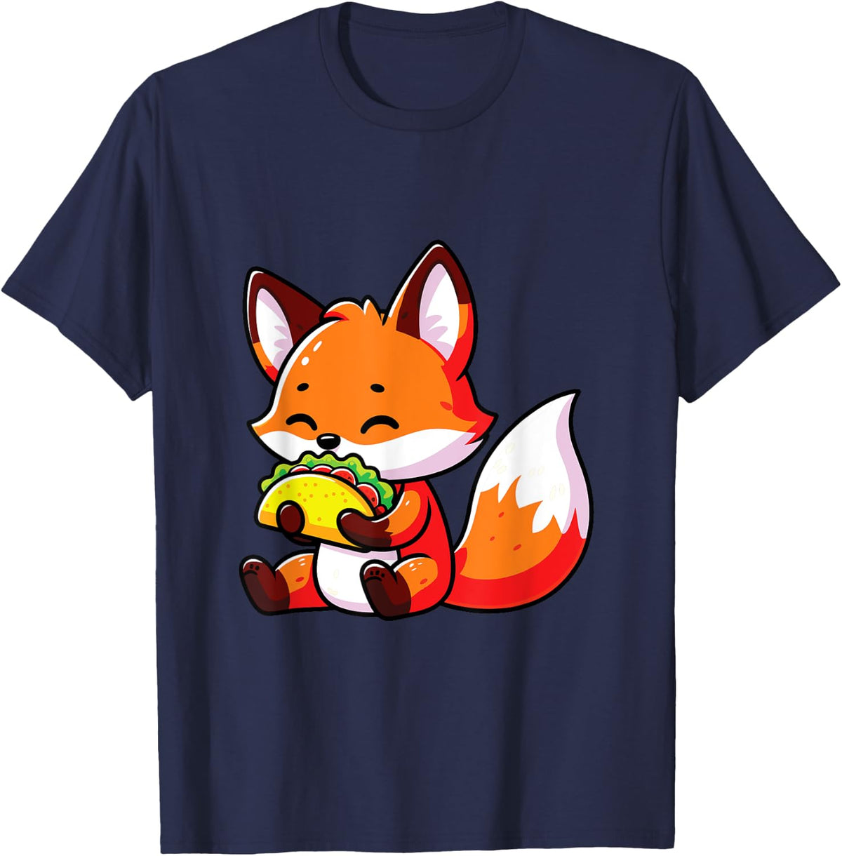 Cute Fox Eating Tacos Mexcian Food Taco Fox Lover T-Shirt - Navy Blue