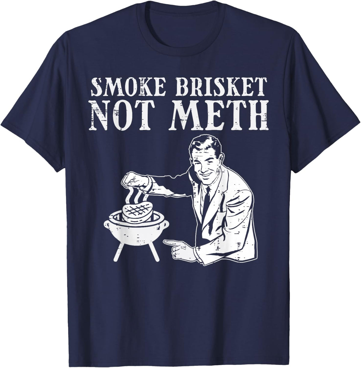 Grill Brisket Fun Bbq Barbecue Meat Grilling Master Dad Men T-Shirt - Navy Blue