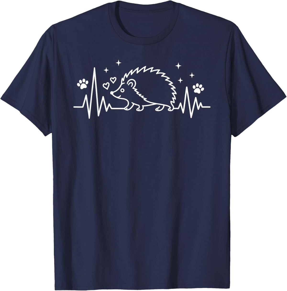 Hedgehog Heartbeat Cute Pet EKG Pulse Lifeline T-Shirt - Navy Blue