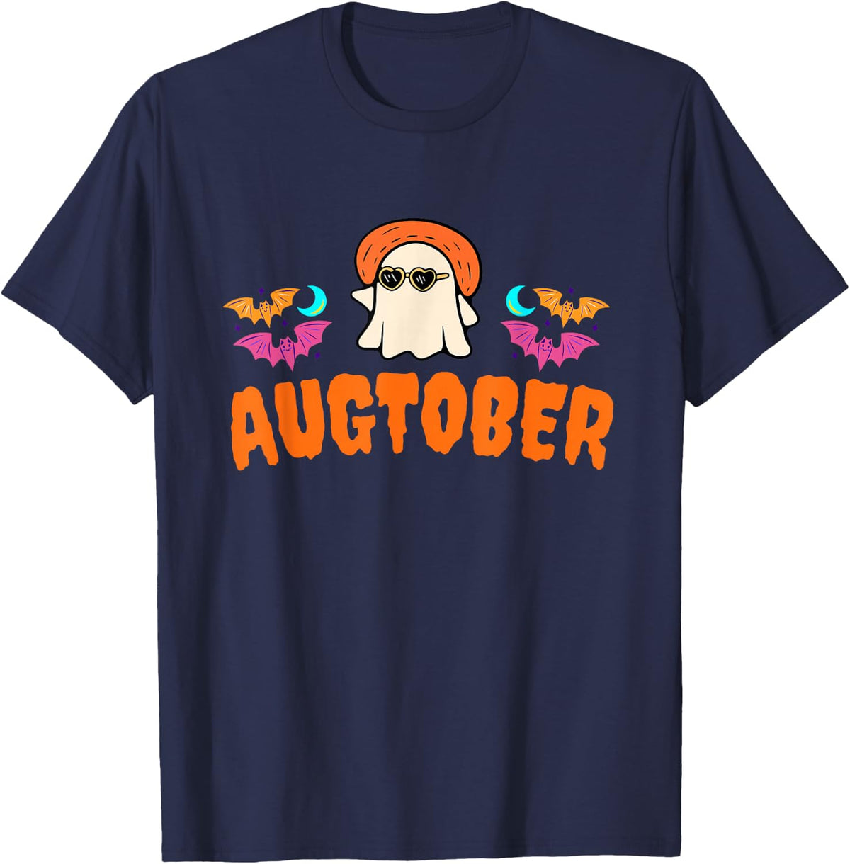 Augtober Funny Ghost Summerween Spooky Halloween Summer T-Shirt - Navy Blue