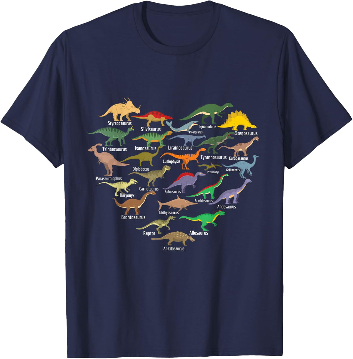 Types of Dinosaurs Heart Dino Identification Boys Girls Kids T-Shirt - Navy Blue