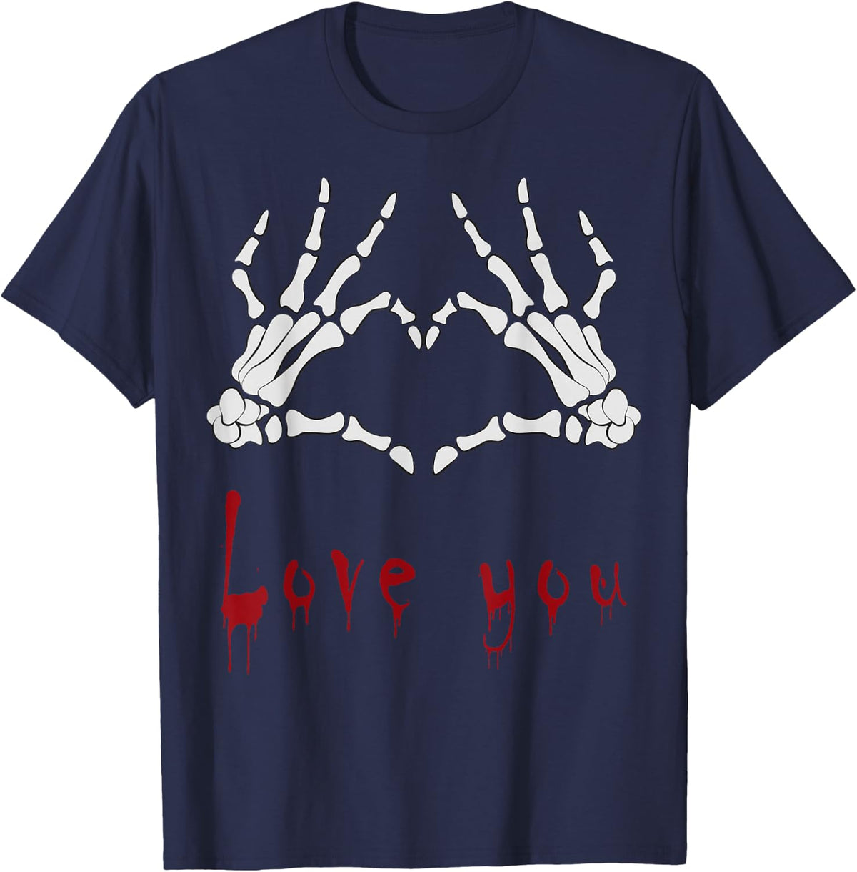 Skeleton Hand Heart Sign Love Peace Mom Dad T-Shirt - Navy Blue