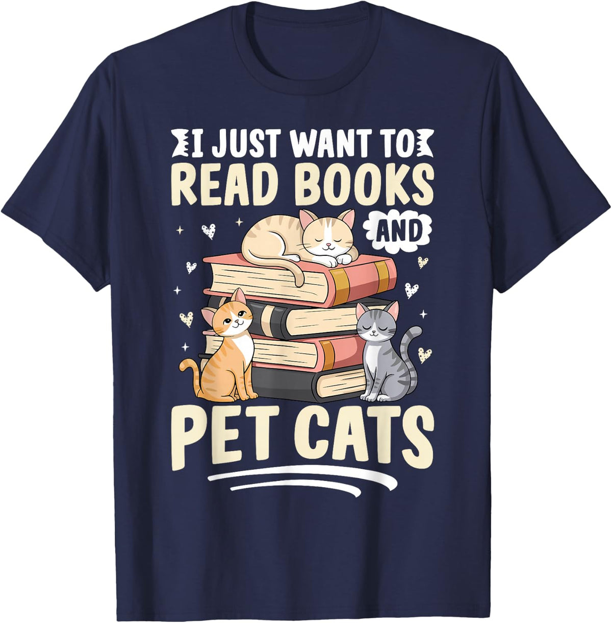 Read Books And Pet Cats Funny Cat Lover Women Girls Kids T-Shirt - Navy Blue