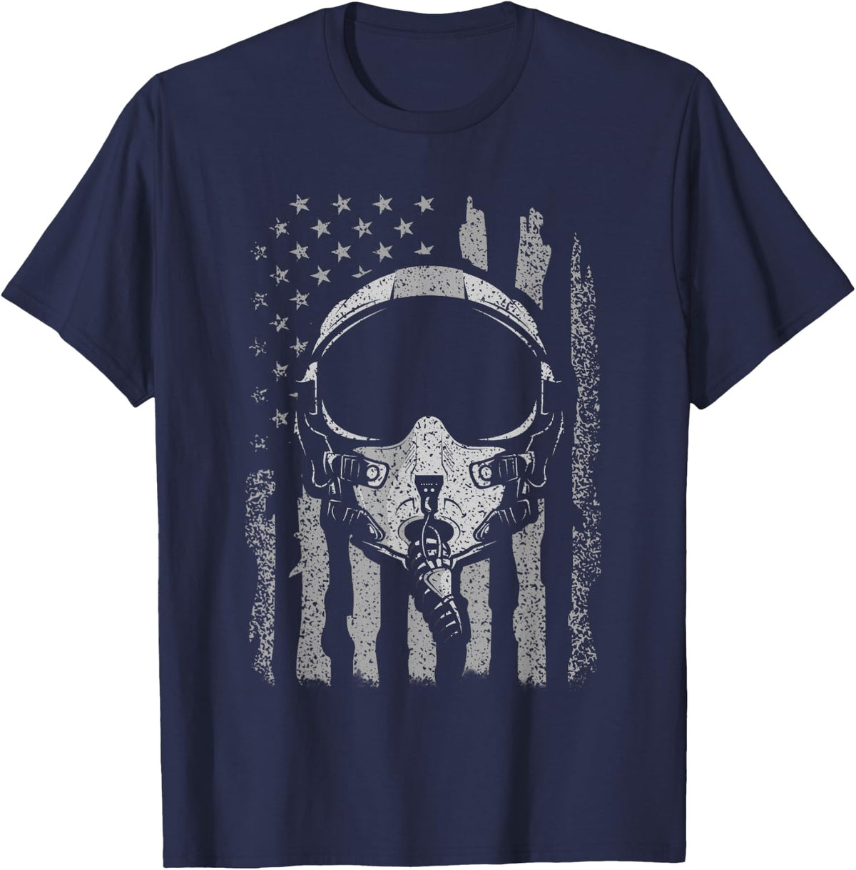 Jet Helmet Pilot Helmet American Flag T-Shirt - Navy Blue
