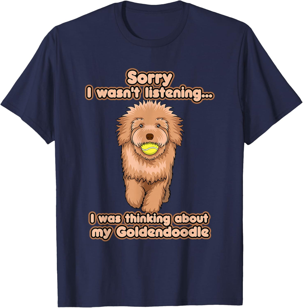 Thinking About My Goldendoodle Doodle T-Shirt - Navy Blue