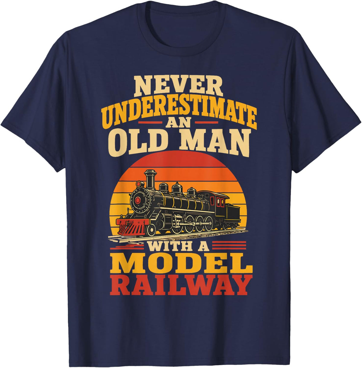 Model Railway Dad Hobby Train Collector Father Railroad T-Shirt - Navy Blue