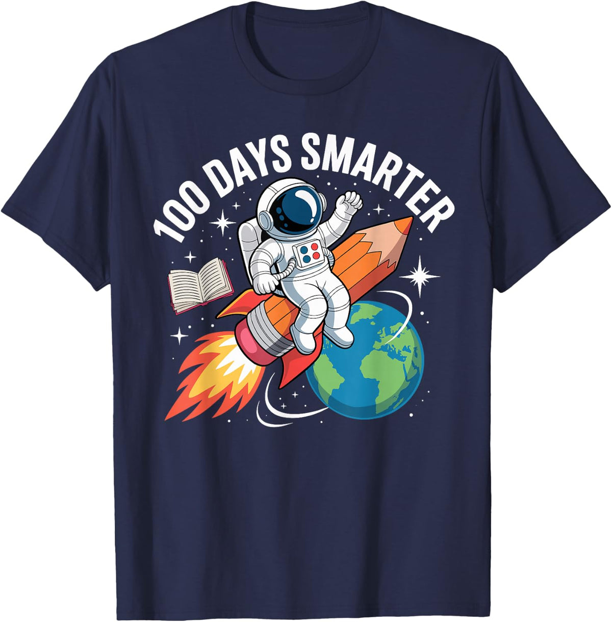 100 Days Smarter Astronaut Space 100th Day of School T-Shirt Tee for Kids Boys Girls Teachers - Navy Blue