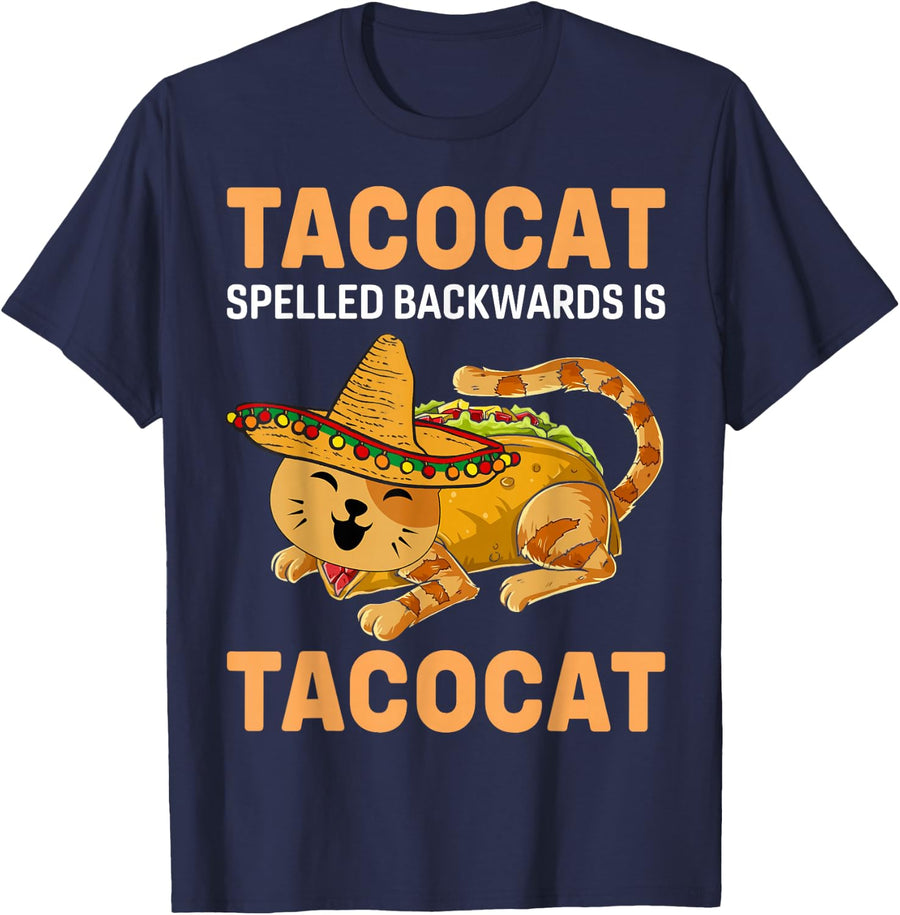 Funny Tacocat Spelled Backward Is Tacocat Cinco De Mayo T-Shirt - Navy Blue