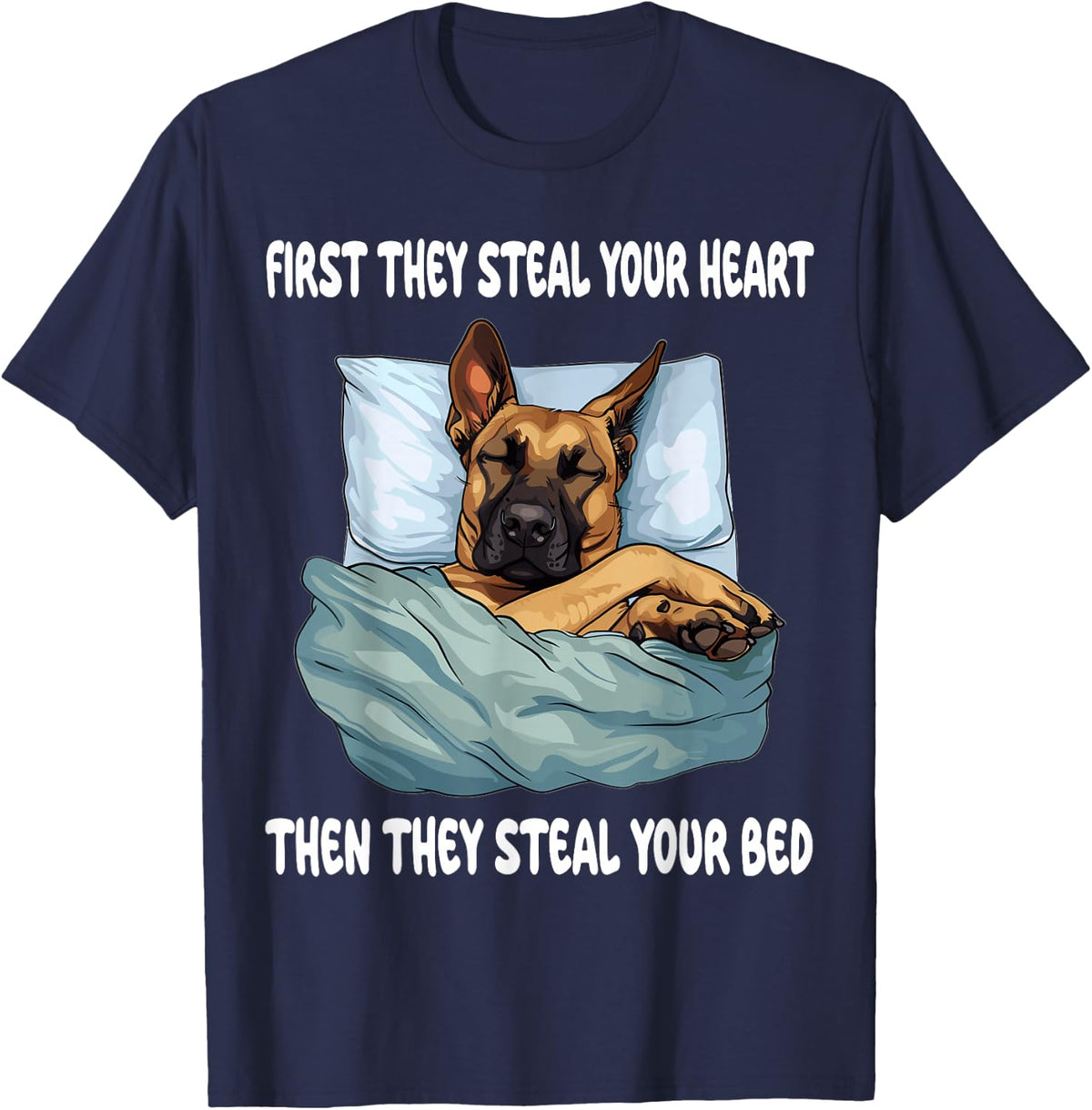 Belgian Malinois Sleeping Pajamas Nightgown T-Shirt - Navy Blue