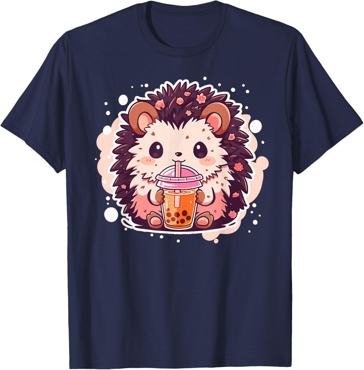 Kawaii Hedgehog drinks Bubble Tea Hedgehogs Boba T-Shirt - Navy Blue