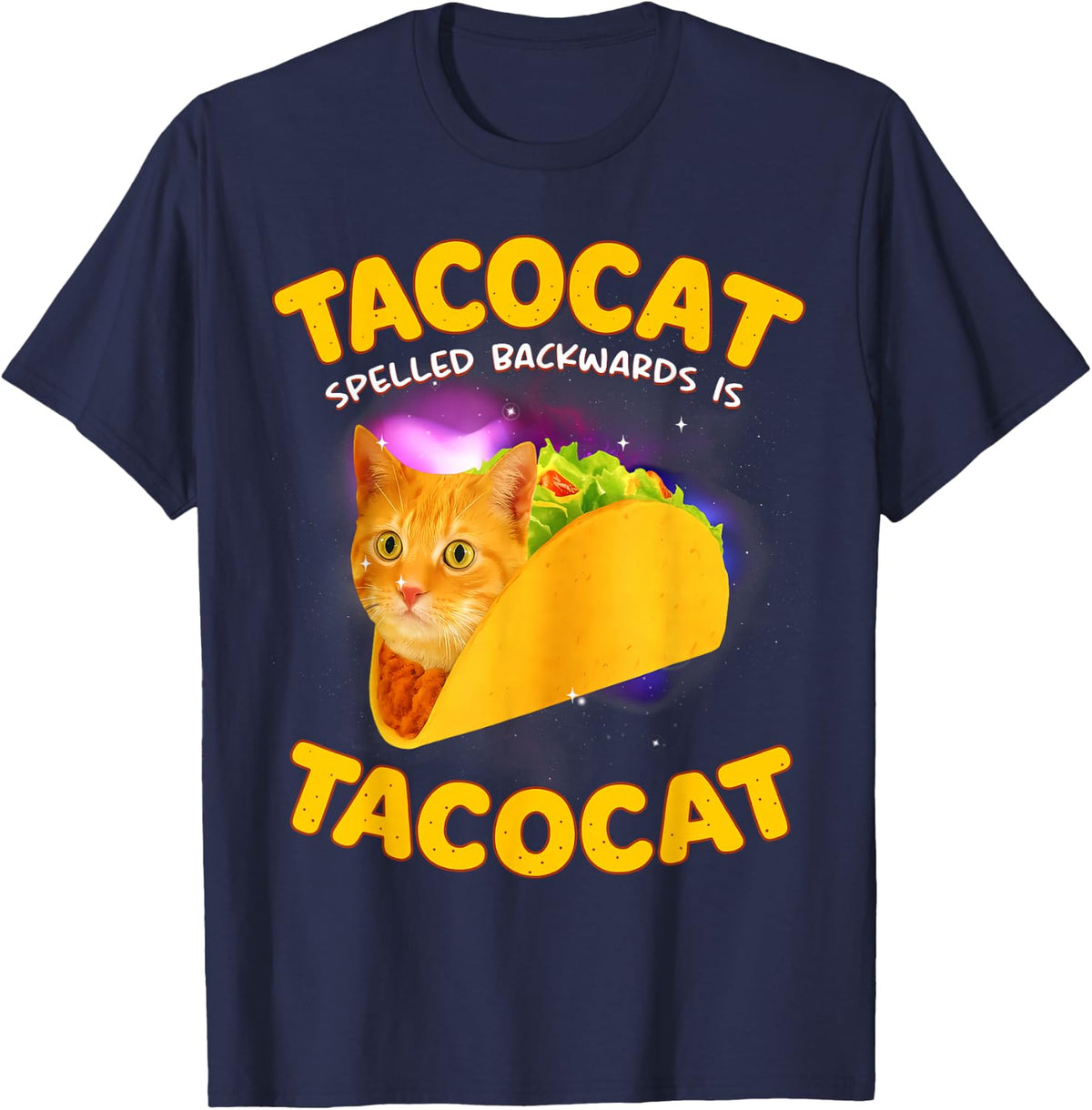 Tacocat Spelled Backward is Tacocat Cat Meme Taco Lover Tee T-Shirt - Navy Blue