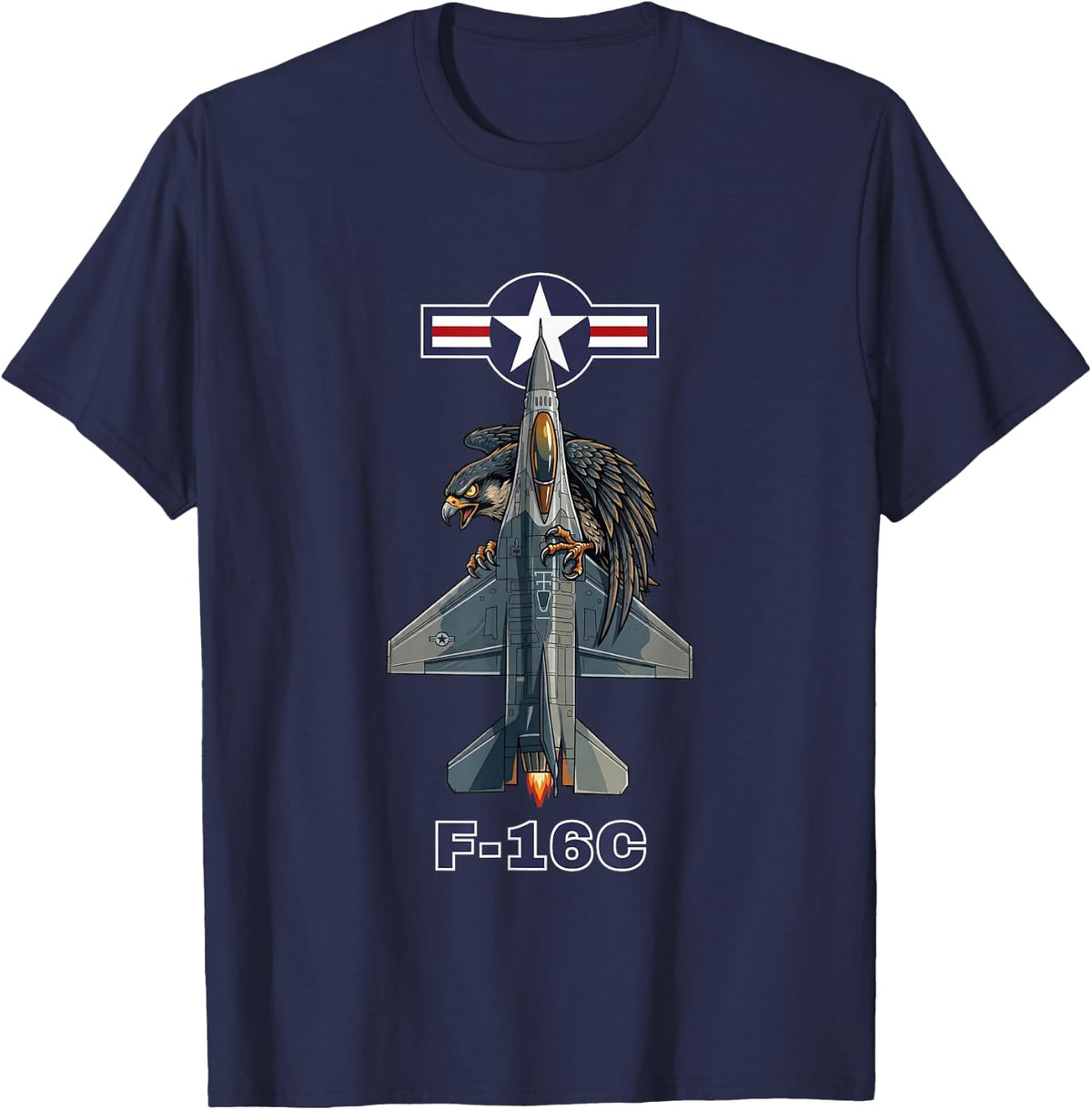 F-16C American Military Fighter Jet T-Shirt - Navy Blue
