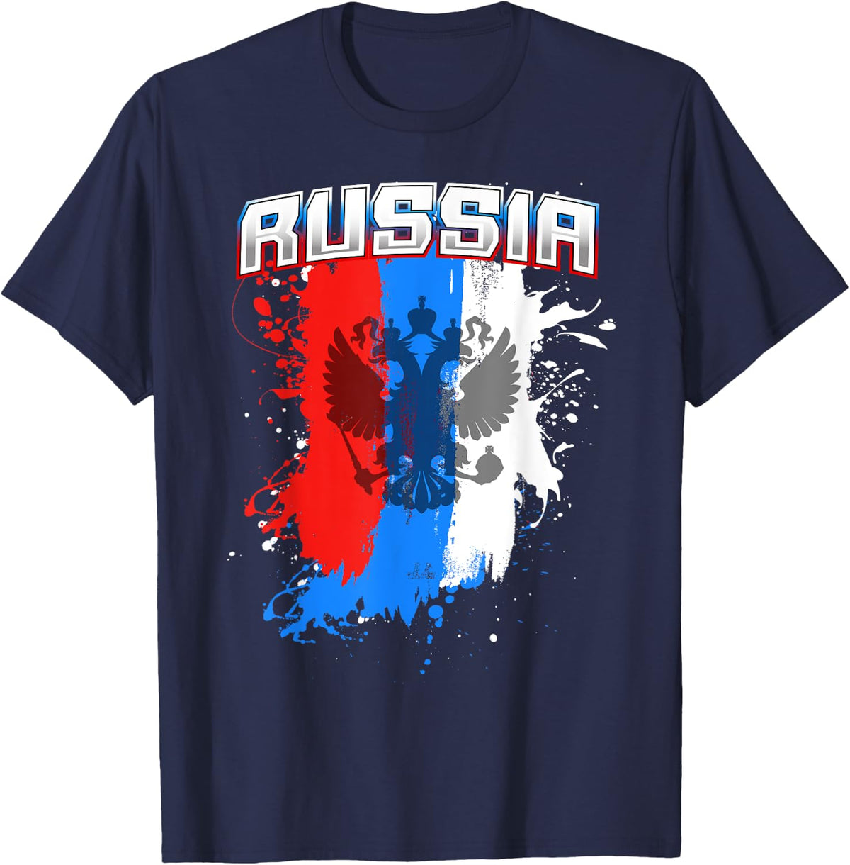 Russian Flag Gift For Men, Women And Kids Team Russia Eagle T-Shirt - Navy Blue