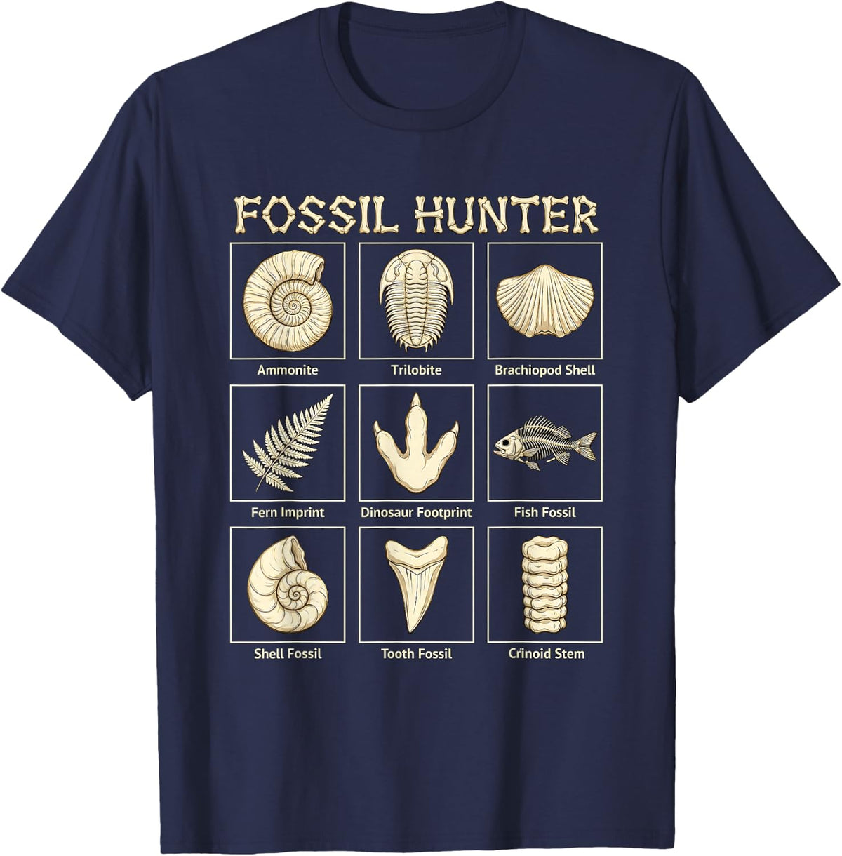 Fossil Hunters Paleontology Prehistoric Dig Graphic T-Shirt - Navy Blue