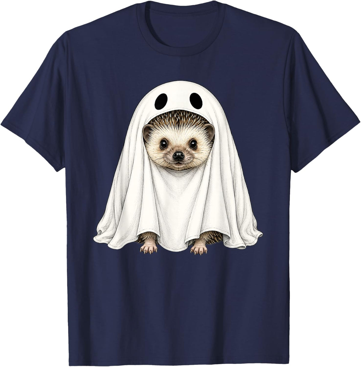 Hedgehog Dressed As A Ghost Halloween T-Shirt - Navy Blue